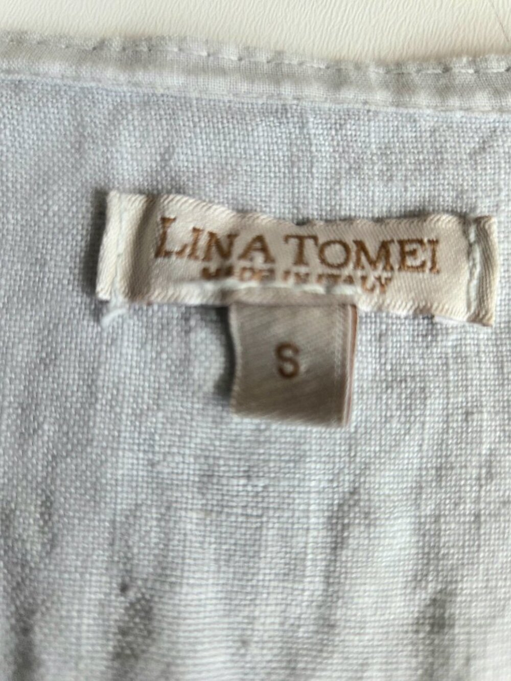 Lina Tomei Italian 100% Linen Light Grey Shift Dress Beaded Scoop Neck - Picture 4 of 11